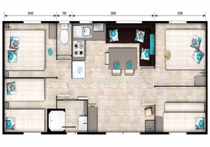 Camping Les Grosses Pierres ***** - Mobil Home 5 Rooms 8 People