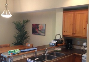Condo with a mountain view from private hot tub at the base of the ski hill