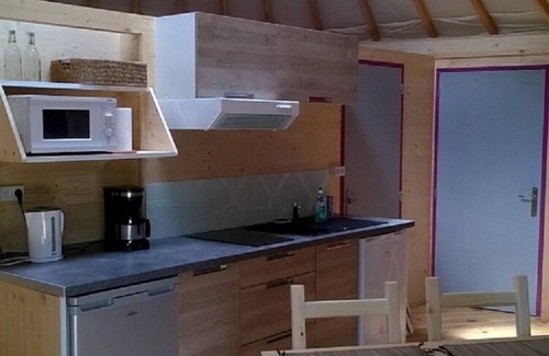 Saint-Bonnet-le-Froid Cabin | 1 contemporary comfortable yurt located in a wood terrace with a view.