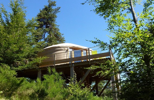 Saint-Bonnet-le-Froid Cabin | 1 contemporary comfortable yurt located in a wood terrace with a view.