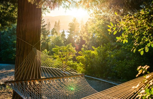 Cedar Glen Ski Chalet | AFrame Lakehouse with sunset over the lake views