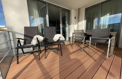 Eckernfoerde Apartment | Apartmenthaus Hafenspitze Ap 16 'Seetaucher', Blickrichtung Strandoffenes Meer