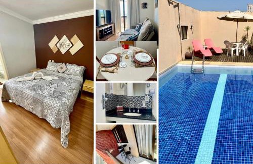 Guaratingueta Apartment | Apto para CASAL com bela VISTA, cama KING, COZINHA COMPLETA, VARANDA, PISCINA, SAUNA, PORTARIA 24h e GARAGEM
