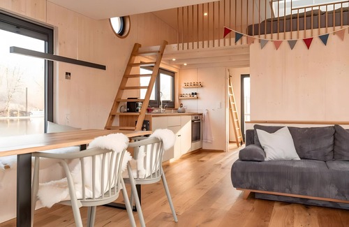 Neuland Boat Rental | Boat 'Hausboot Mit Kamin' with Private Terrace and Wi-Fi