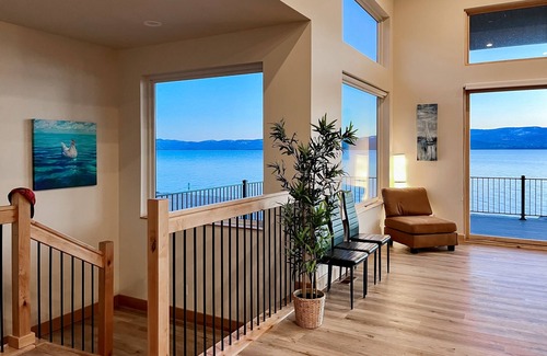 Laketown House | Brand-new lakefront home with private beach, mountain views, fireplace & deck