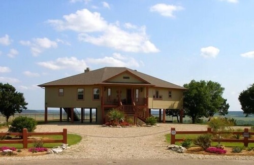 Rio Vista House | Brazos River View Large Covered Private Deck with Hot Tub and Fire Pit