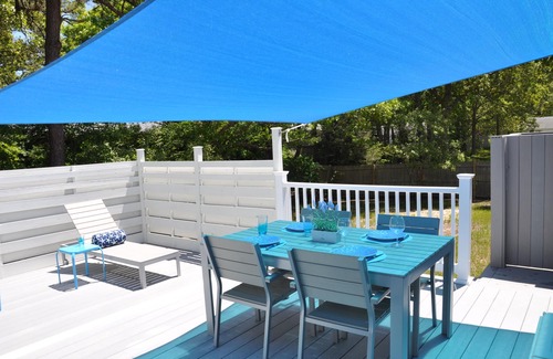 South Yarmouth Cottage | Bright, updated cottage only 1.6 mi to beaches Large private yard w/2 Tier deck.