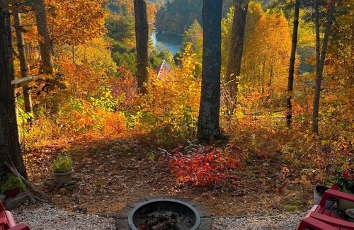 Cullowhee House | Bucket List WNC Fall Foliage from our Deck Lake Glenville Pvt Rd KingBed DogYard