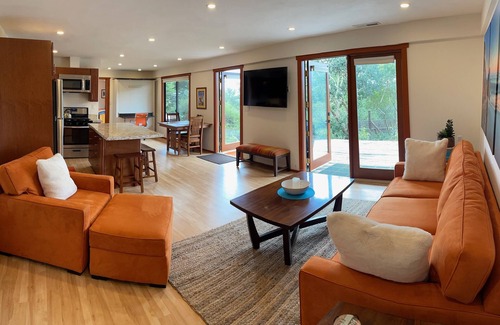 Northeast Carmel House | Carmel Big Sur-Style Guest House with Hot Tub, bank of windows, decks & VIEWS!