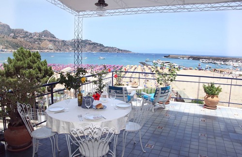 Giardini Naxos Apartment | Casa d'A.Mare flat seafront beautiful terrace with extraordinary beach view