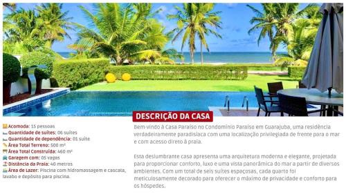 Parafuso House | Casa Paraíso 6 Suítes Pé na Areia em Guarajuba