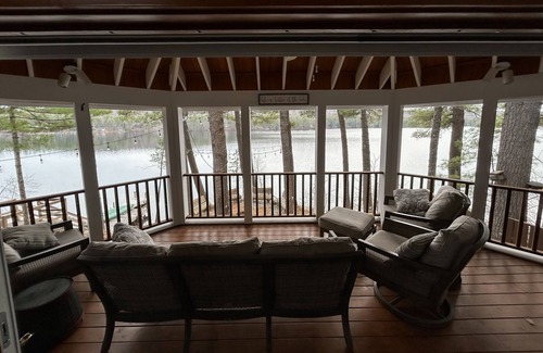 Pine River Pond House | Central lakefront house with private hot tub, dock, patio bar, & beach access