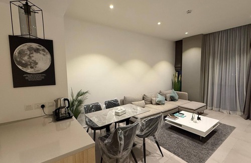 Seef Apartment | Charming 1BR on high floor in Seef with gym & pool.