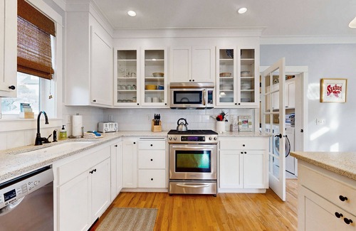 Logsden House | Charming, two-story home with a private hot tub, large patio, & washer/dryer