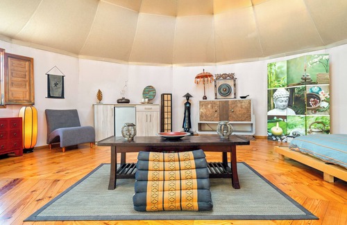 Camarles RV Rental | Country House 'Yurta Mongola Delta Del Ebro' with Sea View, Shared Pool and Wi-Fi
