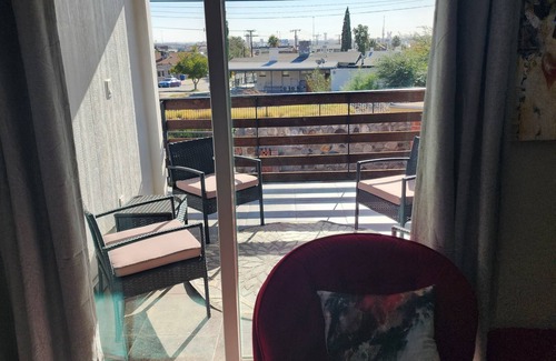 El Paso Apartment | Cozy Central, modern retreat with city night view from private balcony