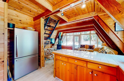 Tahoe Pines House | Dog-friendly A-frame cabin with 2 decks & fireplace - walk to the beach