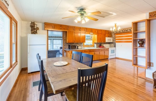 Sylva House | Dog-friendly home with a firepit, fireplace, grill, pool table, & air hockey