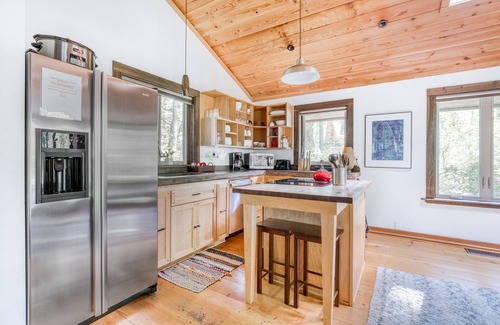 Mount Hood Village House | Dog-Friendly Riverfront Gem w/a Private Hot Tub, Gas Fireplace, & Free WiFi