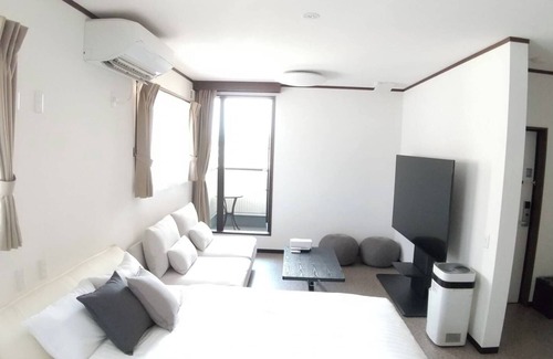 Fujikawaguchiko Apartment | Double bed twin room with a view of Mt Fuji/Minamitsuru-gun Yamanashi