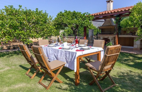 Katsifariana Villa | Elegant, stone-built designer Villa Anerocurù with gardens & BBQ, by Chania city