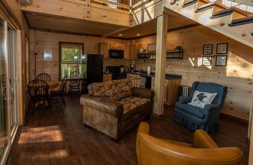 Bristol Cabin | Enjoy Mtn/River Views from Osprey Cabin, porch fireplace, 500ft river frontage