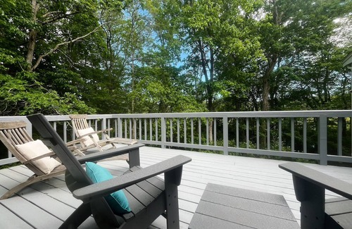 Falmouth House | Escape on conservation land with furnished deck, pond views, sunroom, & AC