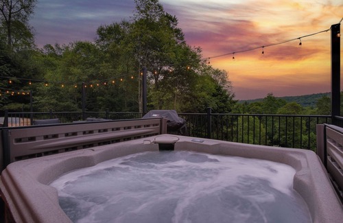 Shippenville Cabin | Evergreen Escape w/Hot Tub & Views + Fire Pit