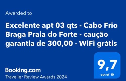 Braga Apartment | Excelente apt 03 qts - Cabo Frio Braga Praia do Forte - caução garantia de 400,00 - WiFi grátis - ar condicionado em dois quartos