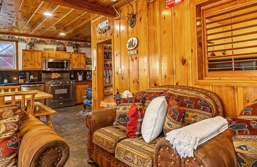 Peter Pan Cabin | Family cabin: Hot tub, firepit, game room, fenced, BBQ, movie lineup