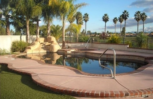 Menifee House | Gated 55+ Community Golf Course View from Private Pool & Spa
