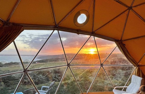Llanybri Cabin | Geodome Glamping with sea views near Pendine