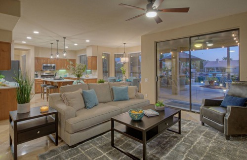 Crystal Shores House | GORGEOUS Val Vista Lake VIEW: Htd PVT POOL, Spa, Putt Green, Kayaks, Bikes, Fishing