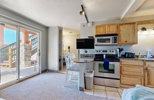 Wisconsin Dells Apartment | Ground-floor hotel-style condo with fast WiFi, central AC, & kitchenette