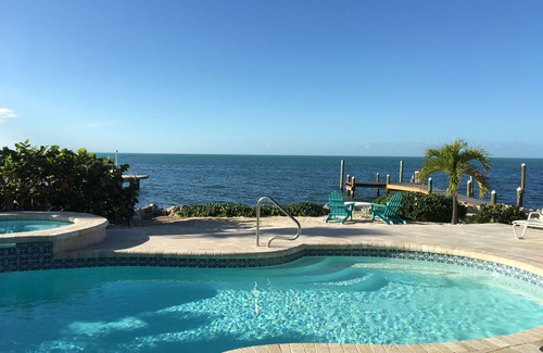 Marathon House | Gulffront Waterfront open water views heated private pool,hot tub, kayaks, bikes