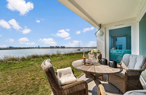 Kappeln Apartment | "Hafenspitze": First floor apartment with Baltic Sea view, terrace & wellness area