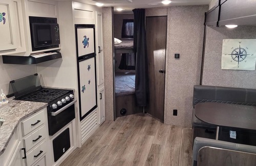 Port Bolivar House | Heavenly Beach Camper at Hailey's Beach-n-Bay RV Resort #8