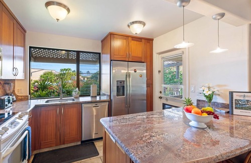 Kihei Condo | Hidden Gem: 1BD/2BA with Ocean Views Visible Through Lush Tropical Surroundings