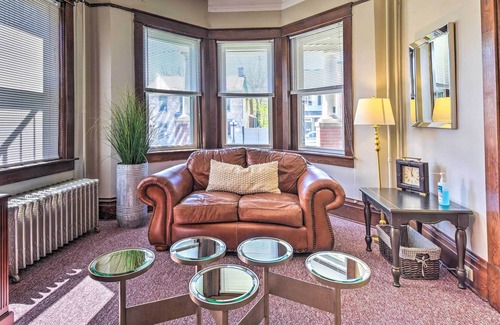 Historic Downtown Bedford Apartment | Historical Getaway w/ Porch, Walk to Dtwn & River!