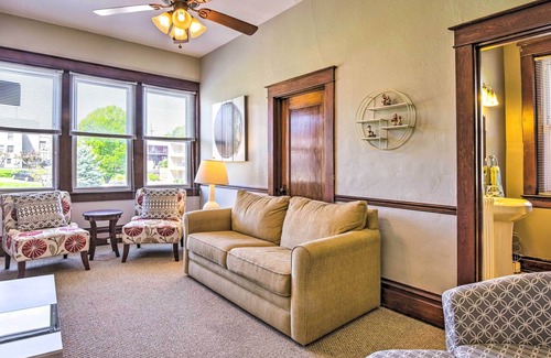 Historic Downtown Bedford Apartment | Historical Getaway w/ Porch, Walk to Dtwn & River!