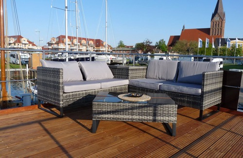 Fuhlendorf Boat Rental | Houseboat Fjord Lyra with bio sauna and roof terrace in Barth