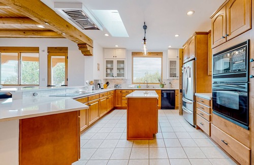 Canoncito House | Idyllic mountain-view retreat with luxe interior & private sunset-view hot tub