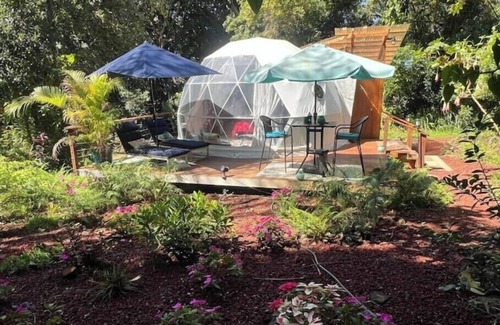 Kealakekua Cabin | Jungle Geodome with private bathroom, deck, and garden.n