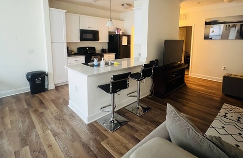 Charlotte Apartment | King suite with private bathroom. 2 bed & 2 full bath. Family and baby friendly.