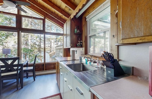 Bremen Cabin | Lakefront cottage with dock, screened porch, & Island in Biscay Pond