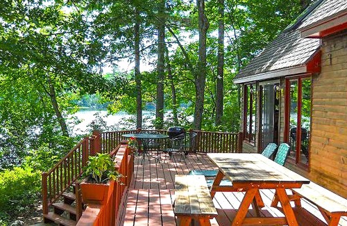 Moultonborough Cabin | Lakefront home with private dock, swim raft, pool table, kayak, canoe, & W/D