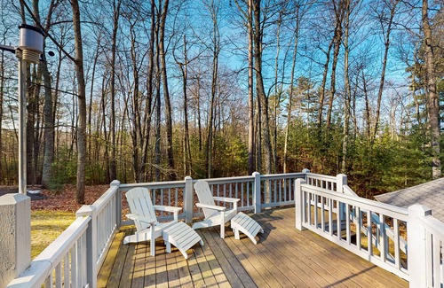 Hazelhurst House | Lakefront home with private outdoor sauna, dock, firepit, wood fireplace & patio