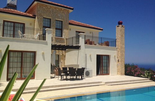 Catalkoy Villa | Large modern private spacious villa with pool. Panoramic Mountain & Sea Views.