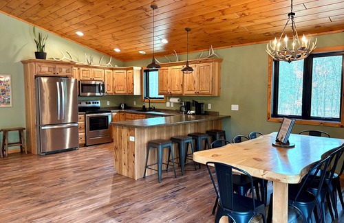 Wisconsin Dells House | Lazy Elk Lodge Luxury Cabin Game Room Fire Pit