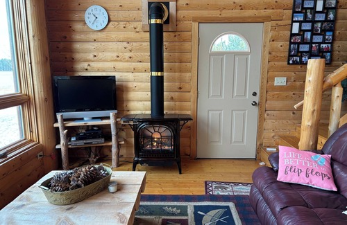 Danbury Cabin | Log Cabin 4-bedroom on water with dock, sand beach with AC, WiFi in Webster